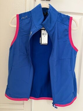 RLX Ralph Lauren Blue Zip-Front Athletic Vest with Pink Trim size M